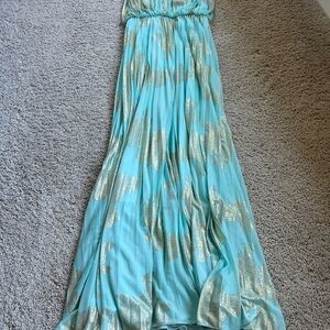 Xscape Elegant Aqua and Gold Women's Dress